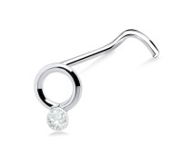 Stone Ring Shaped Silver Curved Nose Stud NSKB-43